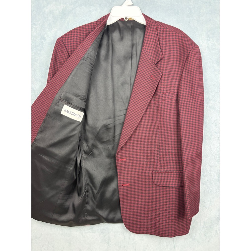Bachrach Mens 42R Blazer Red Black Houndstooth Made in USA 2 Button Sport Coat